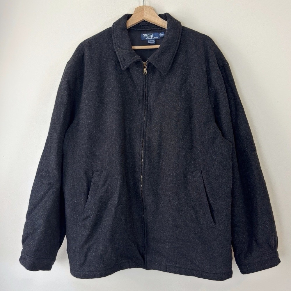 Vintage 90's Polo Ralph Lauren Men's Wool Bomber Zip Up Grey Jacket Coat - XXL
